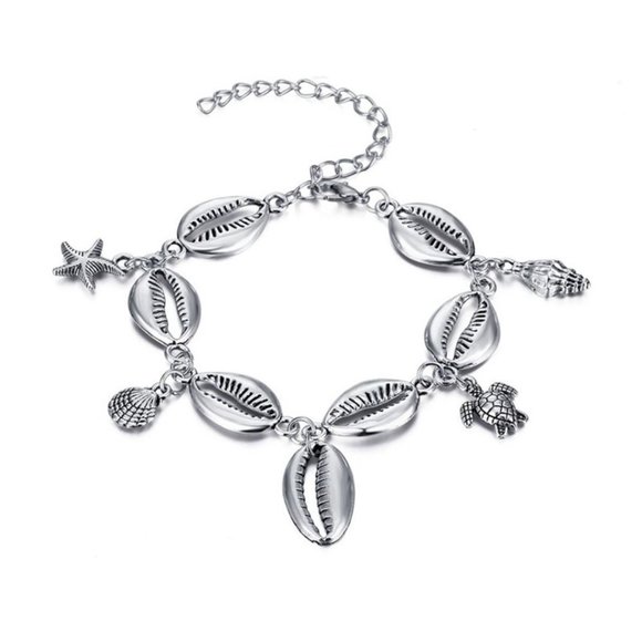 🌸925 Silver Plated Starfish shell Turtle Anklet for Women, MARR9314 - Picture 3 of 6